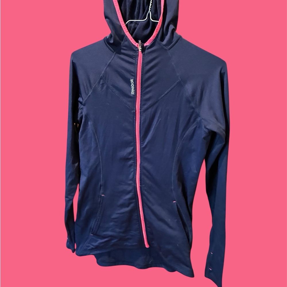 Reebok Blue and Pink Hooded Utility Jacket with Sporty Design